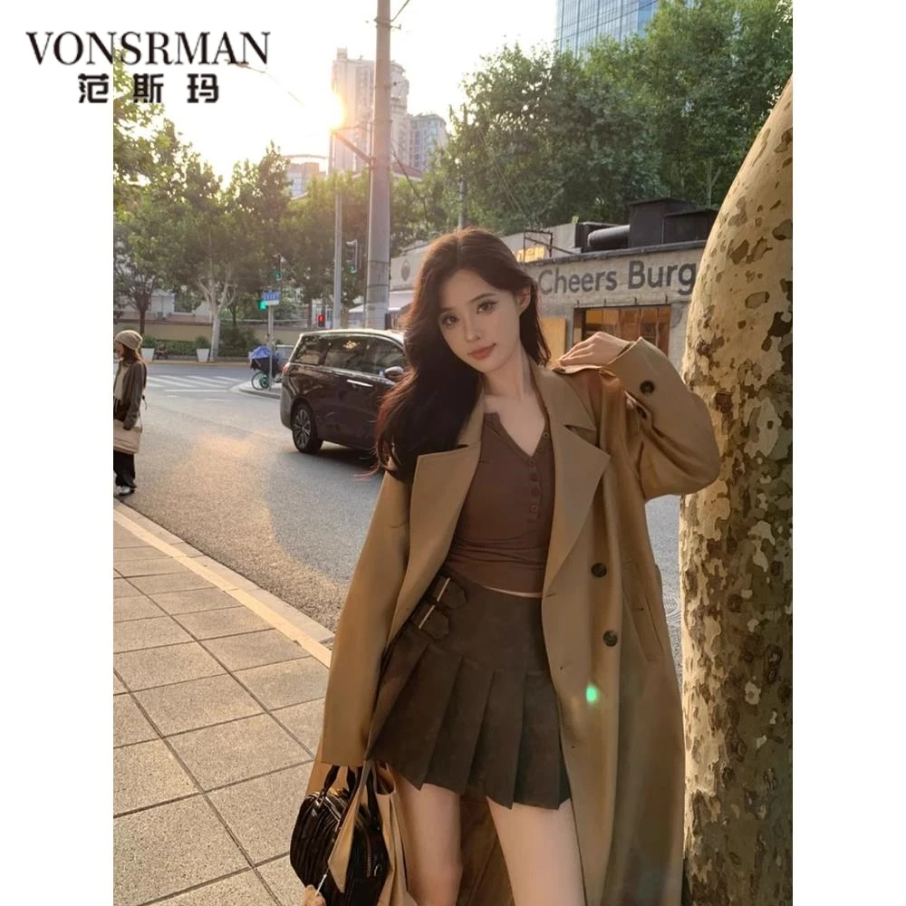卡其色风衣外套女春秋2025新款韩版中长款英伦风宽松气质过膝大衣