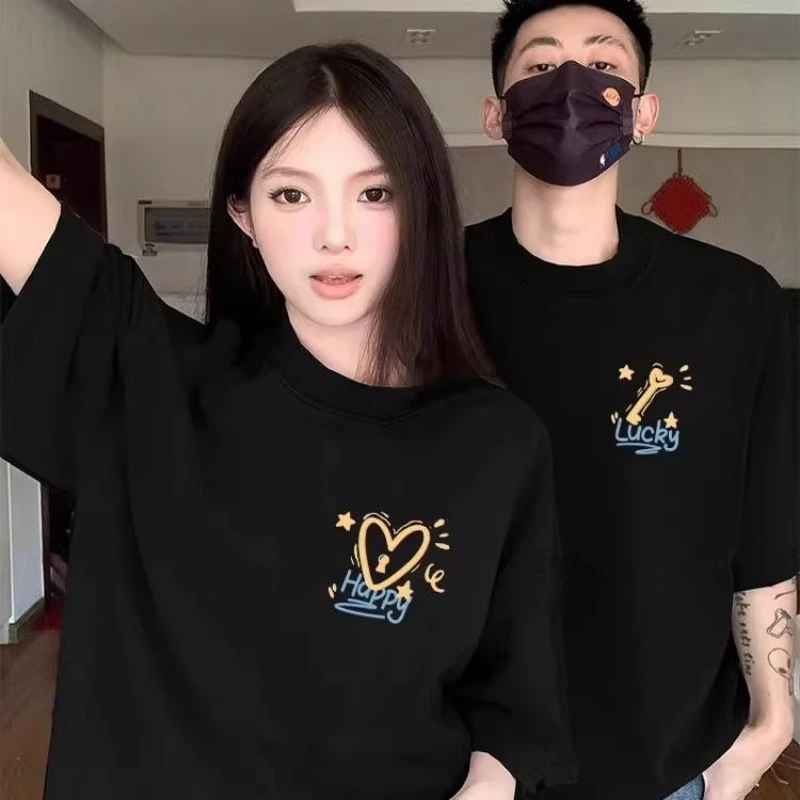 不一样情侣装夏装短袖t恤2025新款特别的高级感超火女装纯棉半袖