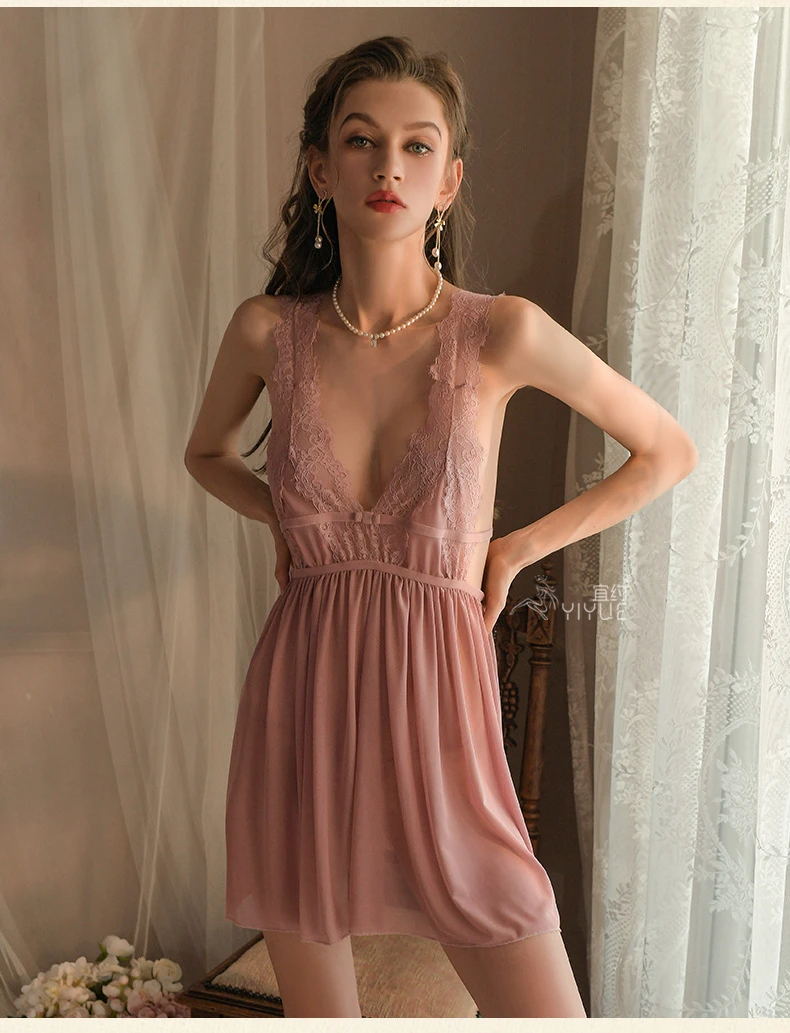 【约定绽放】性感网纱透视纯欲女薄款透视后开叉免脱睡裙网红款