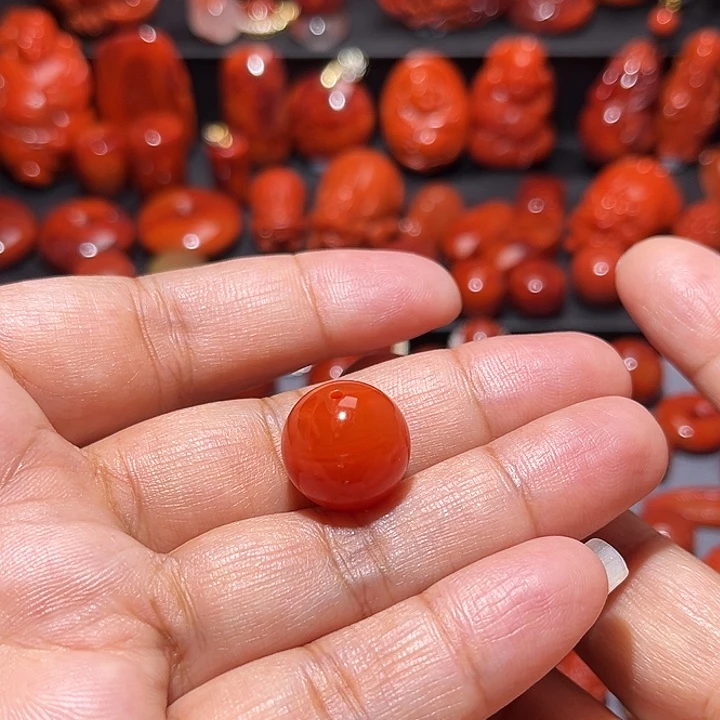南红玛瑙未镶嵌配饰柿子红圆珠15mm