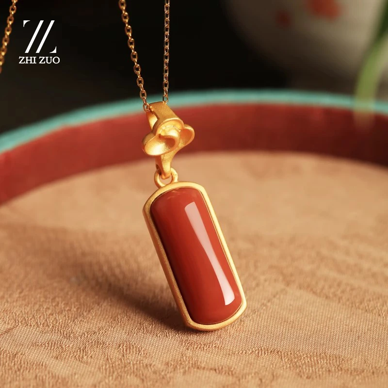 天然辰砂至作天然朱砂平安无事牌吊坠女本命年项链女古风精致饰品