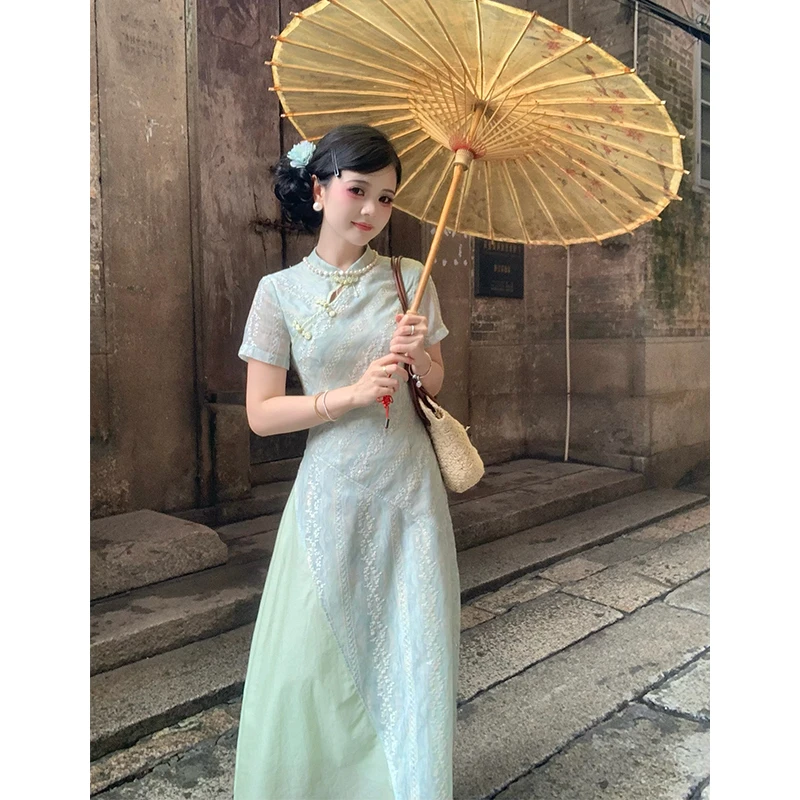 【兰闺惊梦】新中式绣花连衣裙女正肩袖夏季新款气质长裙67282