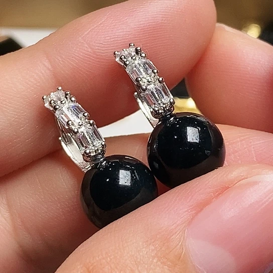 翡翠银S925镶嵌耳饰