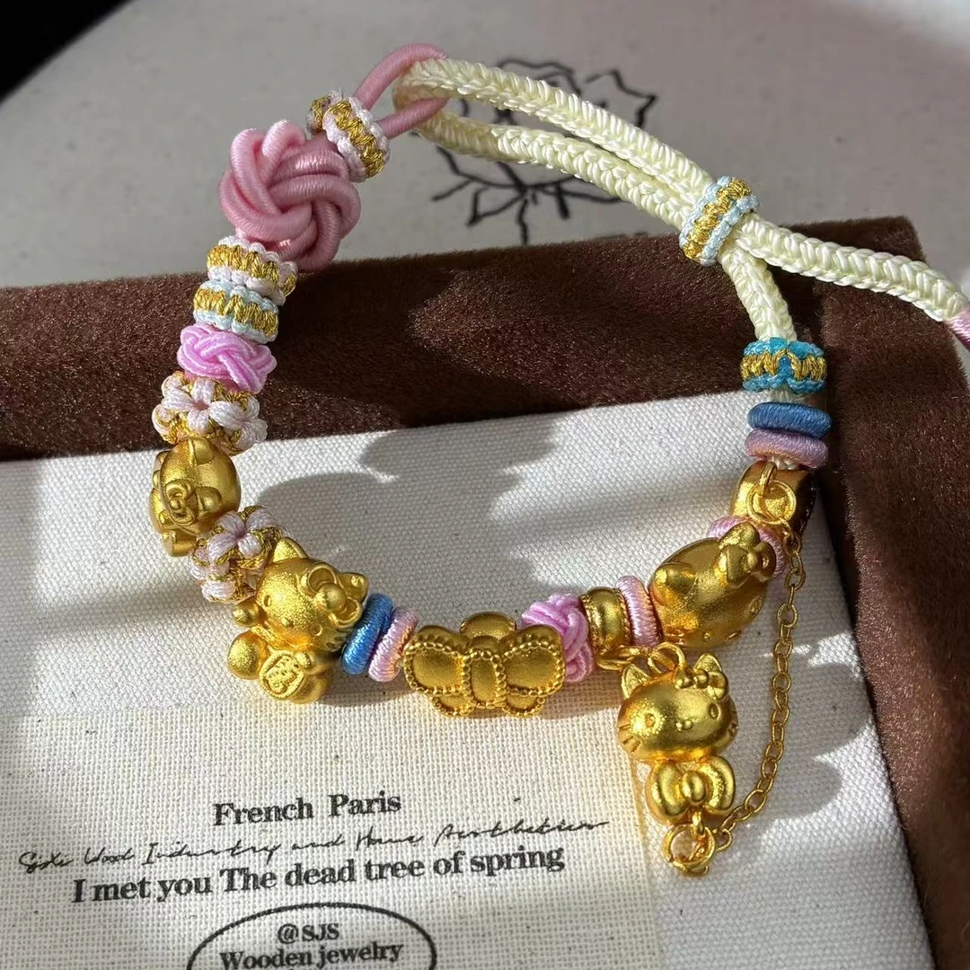 铜合金布艺手链 远远（YY921）【镀真金 高版本】猫猫头15-20cm