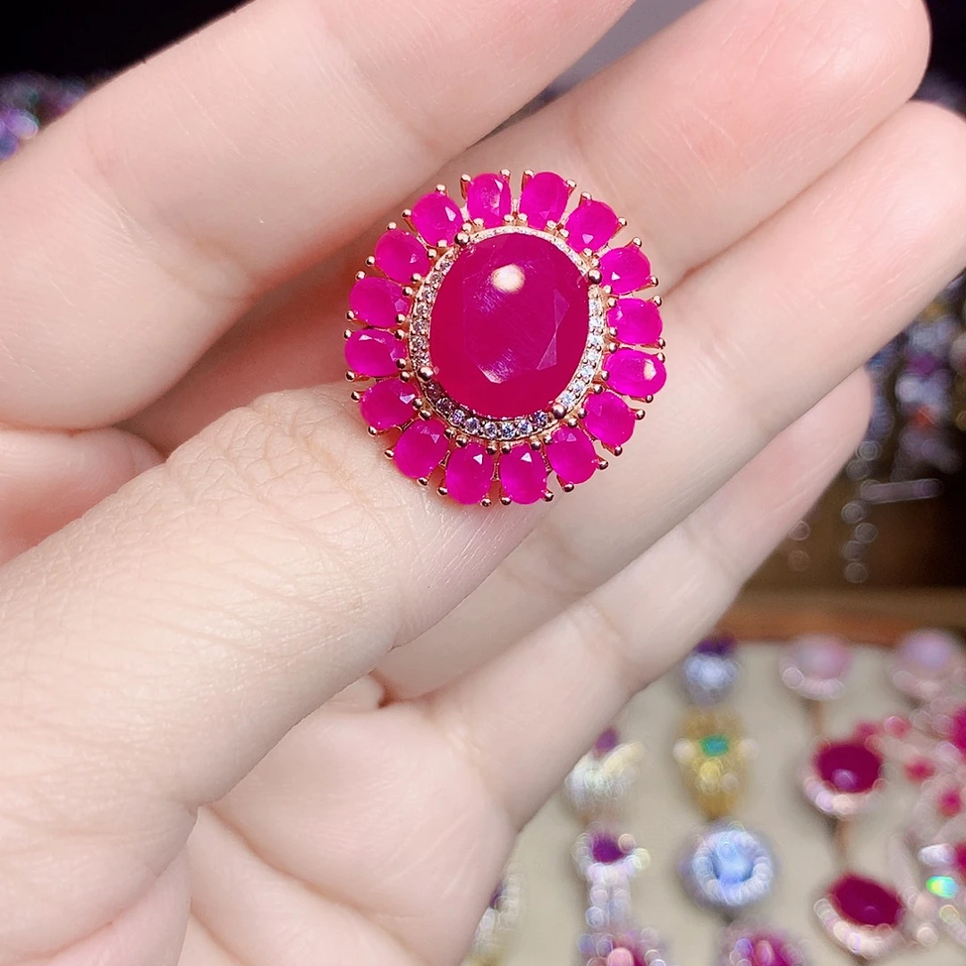 红宝石戒指银S925镶嵌