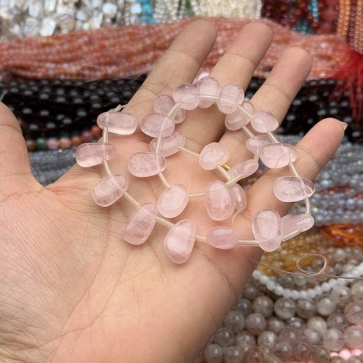 玛瑙/玉髓未镶嵌珠宝半成品一条粉晶水滴珠