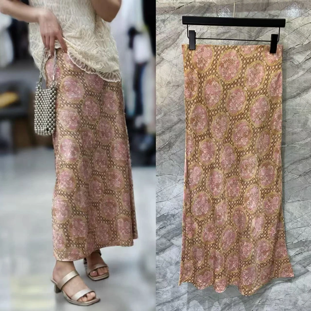 WYK 高货！100%人丝~M腰68-92长80印花显瘦半身裙碎花松紧腰 1360