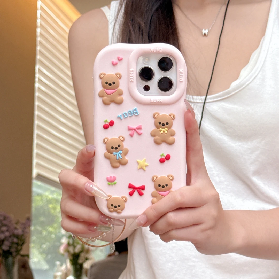 【苹果华为小米】蝴蝶小熊适用iPhone16可爱卡通创意女款硅胶手机壳
