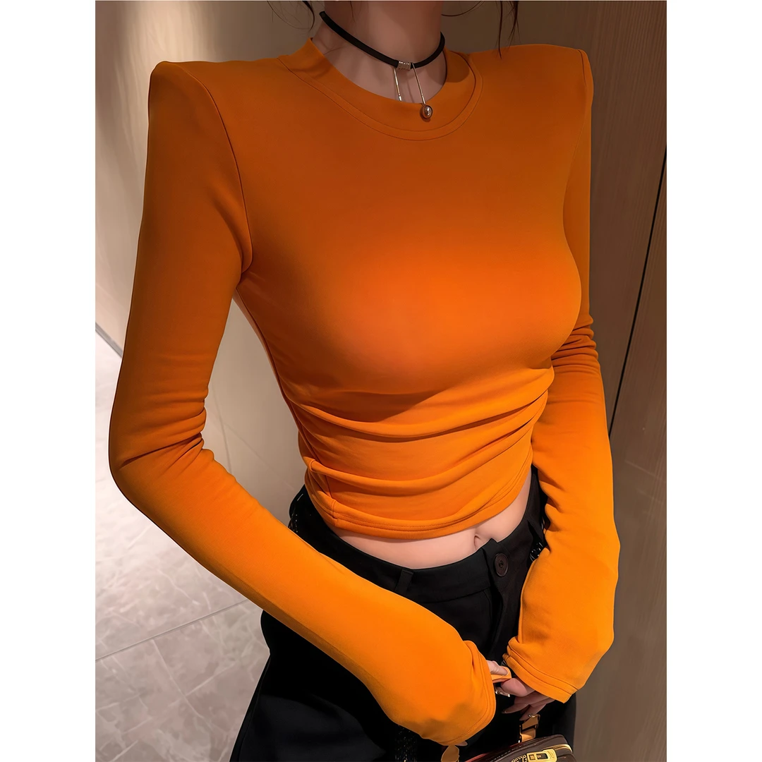 韩系简约长袖打底衫T恤少女秋冬季新款修身显瘦内搭加绒磨毛上衣