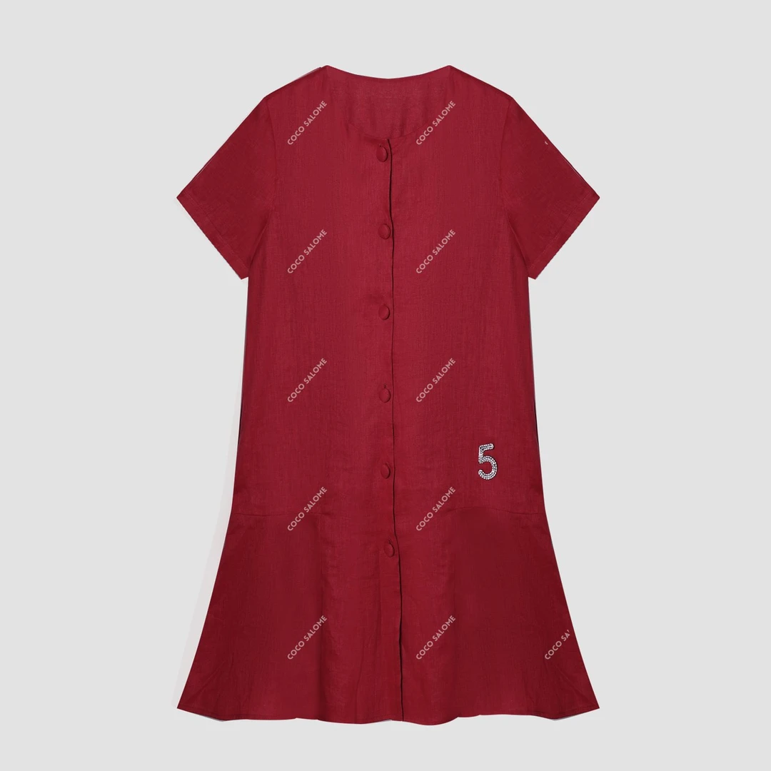 COCOSALOME⑥【玫瑰的故事】春夏100亚麻凉感荷叶边连衣裙穿搭8106