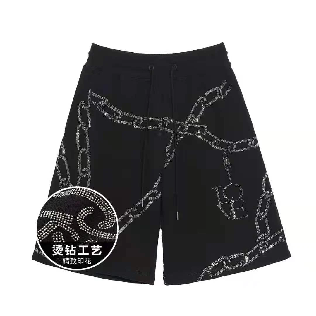 潮牌-TCH链条烫钻时尚潮重工休闲短裤五分裤男女同款 T21121C6009