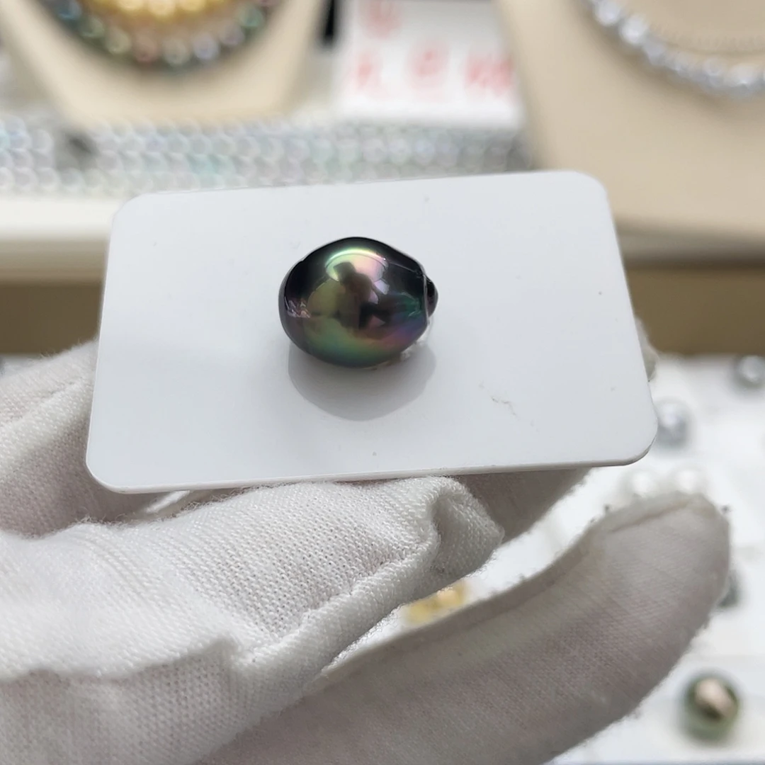 海水珍珠戒圈未镶嵌极光炫彩大溪地孔雀绿单珠11.6mm