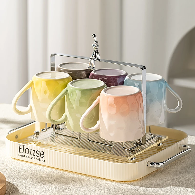 高颜值耐高温渐变陶瓷水杯套装家用客厅轻奢马克杯高级感泡茶杯子