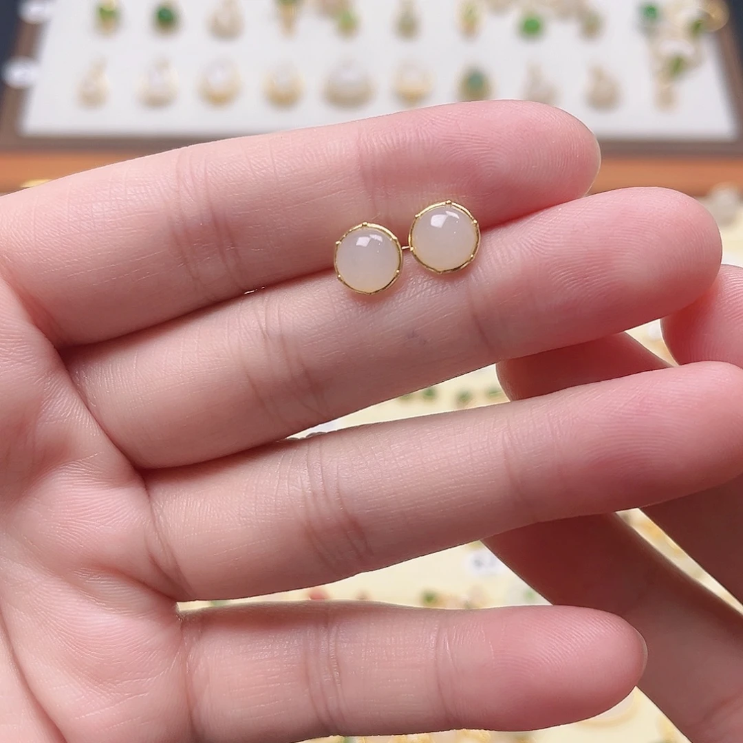 和田玉银S925镶嵌耳饰