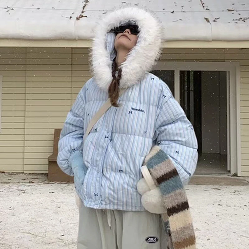 小红薯爆款棉服女短款2024新款韩系印花棉衣宽松棉袄冬装外套女款