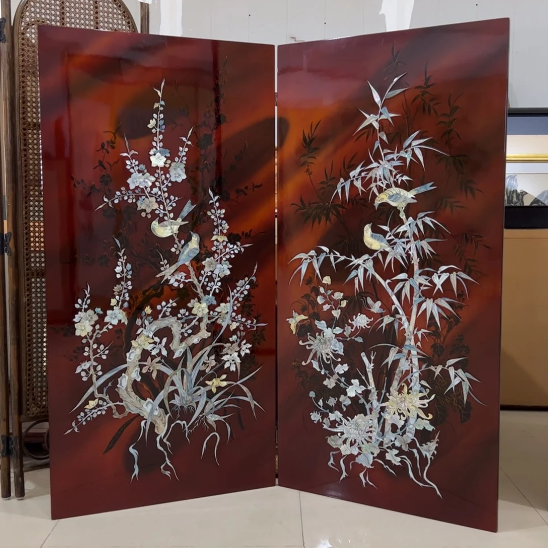 绘画花鸟屏风框画茶空间设计