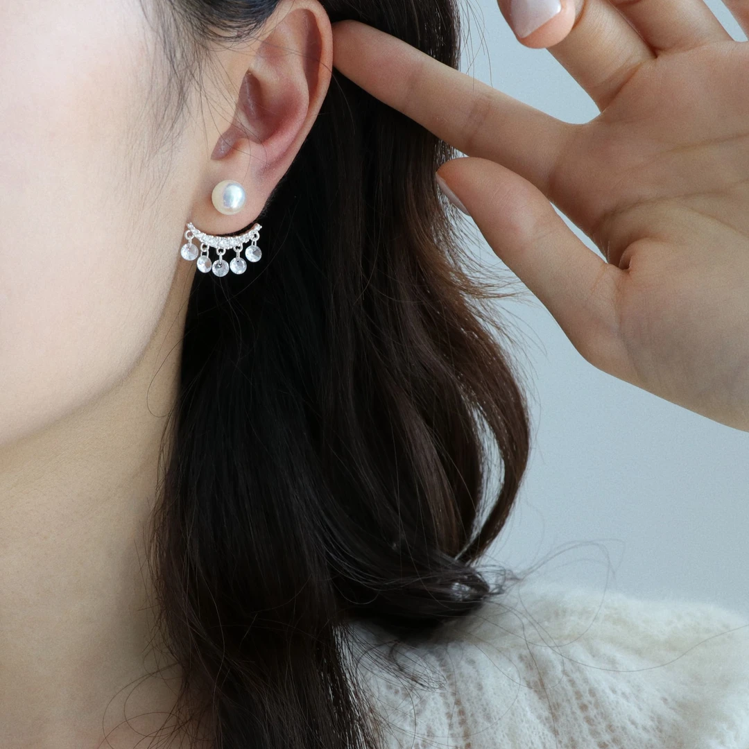 因缺斯汀饰品 铜合金仿珍珠耳饰 【霓裳】锆石流苏耳环无耳洞耳夹女