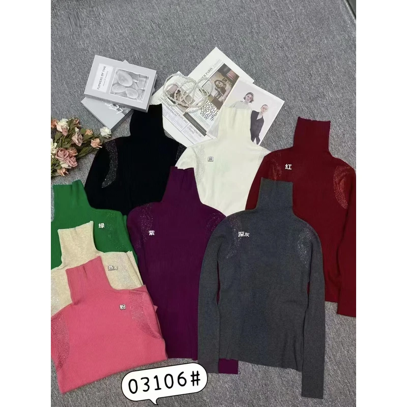 【锦衣服饰】L  03106高领烫钻打底衫