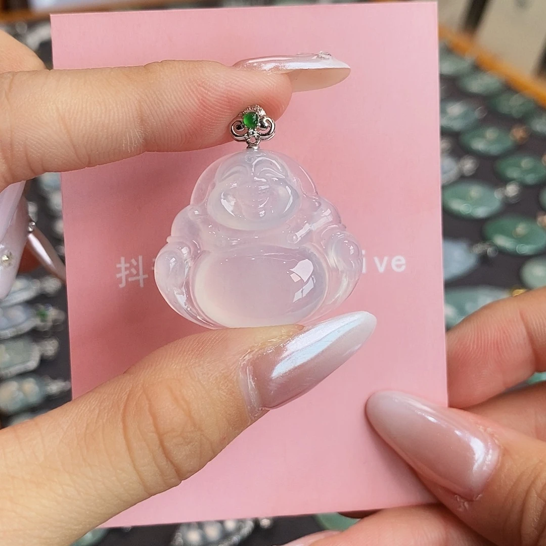 翡翠18K金镶嵌颈饰天然缅甸A货翡翠佛公