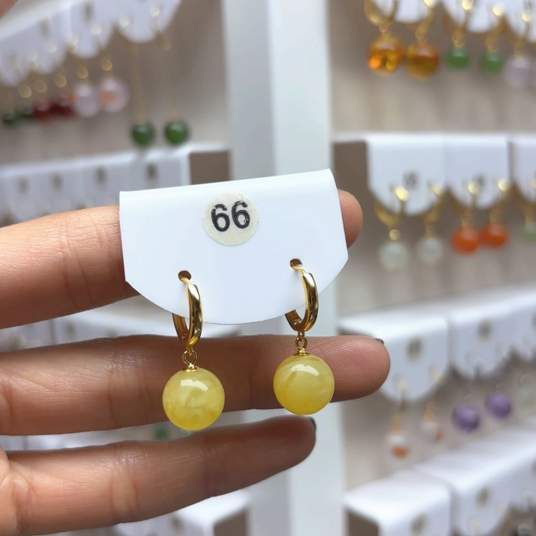 蜜蜡耳饰银S925镶嵌蜜蜡