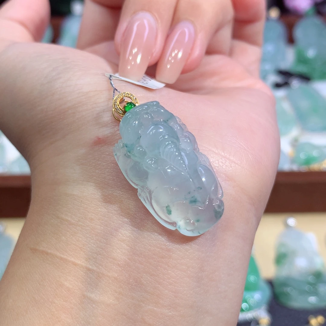 翡翠18K金镶嵌吊坠(不含链)