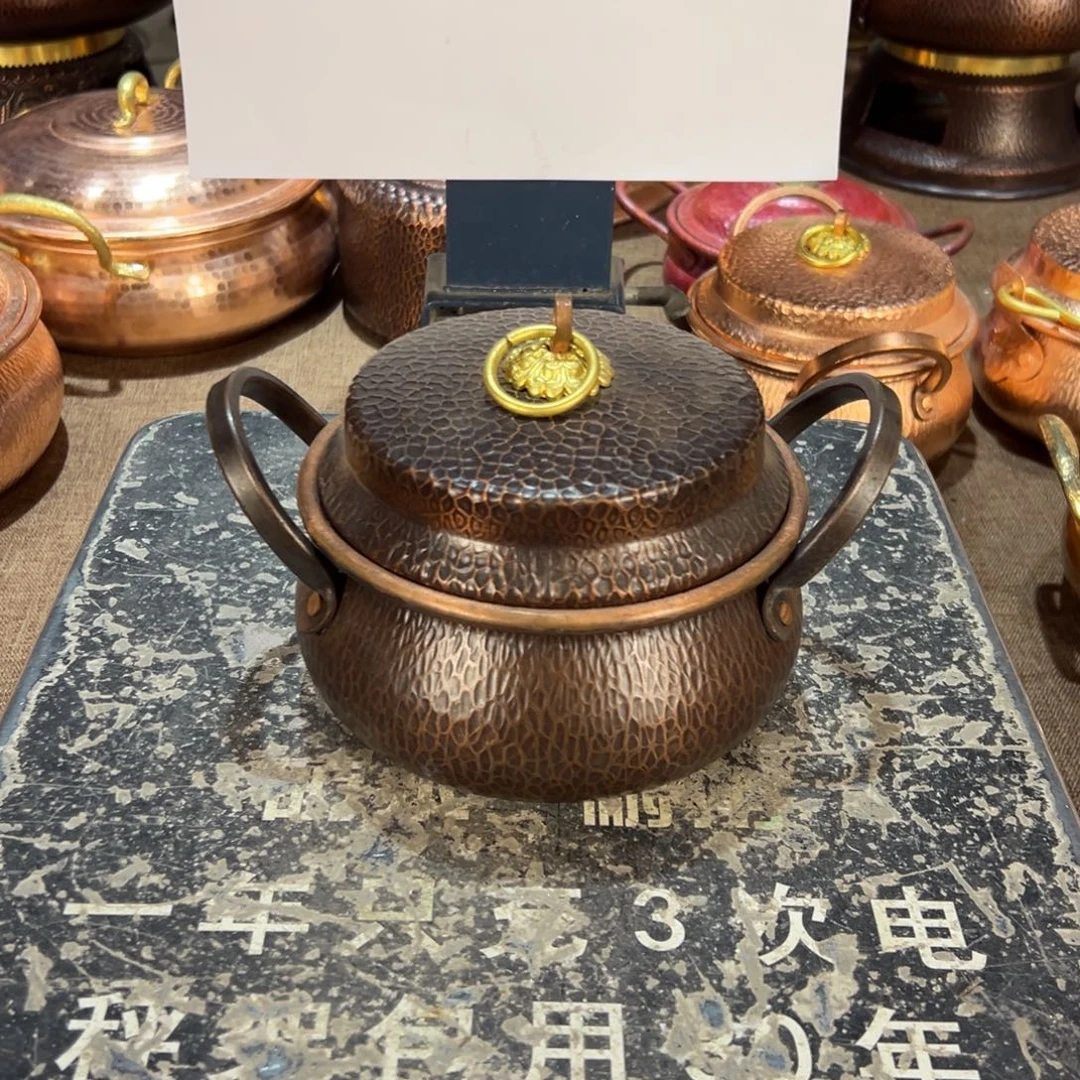 紫铜16cm燃气复古双耳铜锣锅