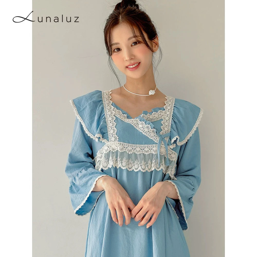 Lunaluz韩国品牌进口睡裙夏季薄款纯色睡衣