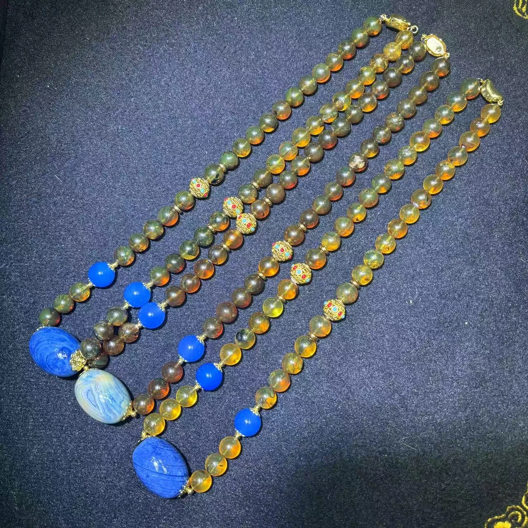 M2826大20小10左右-多宝九品离光灵草珀琥珀项链-多样性发其一