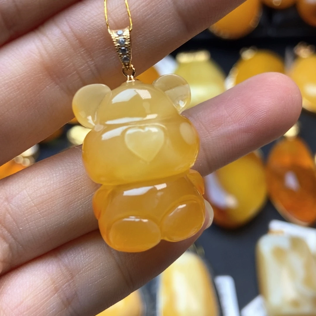 银S925镀金镶嵌吊坠(赠链)琥珀