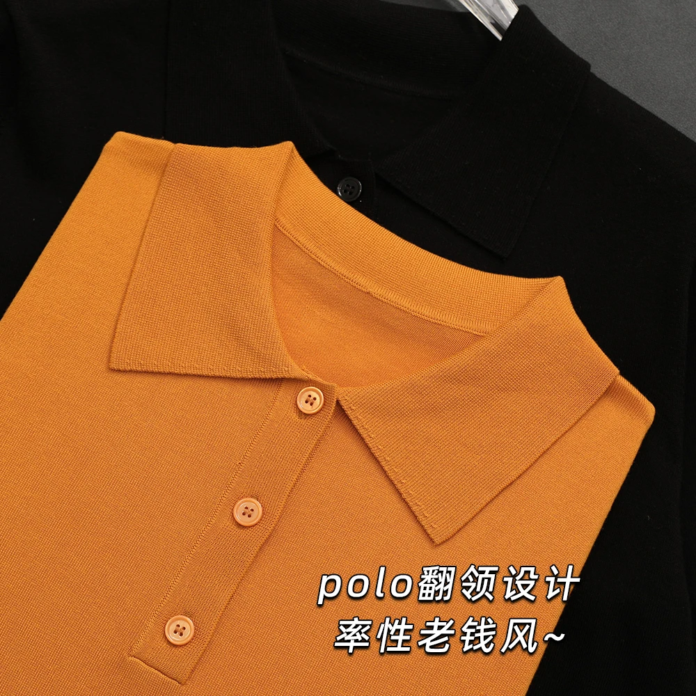 糕端法奢！经典气质半门襟翻领刺绣真丝羊毛天丝凉感针织衫短袖