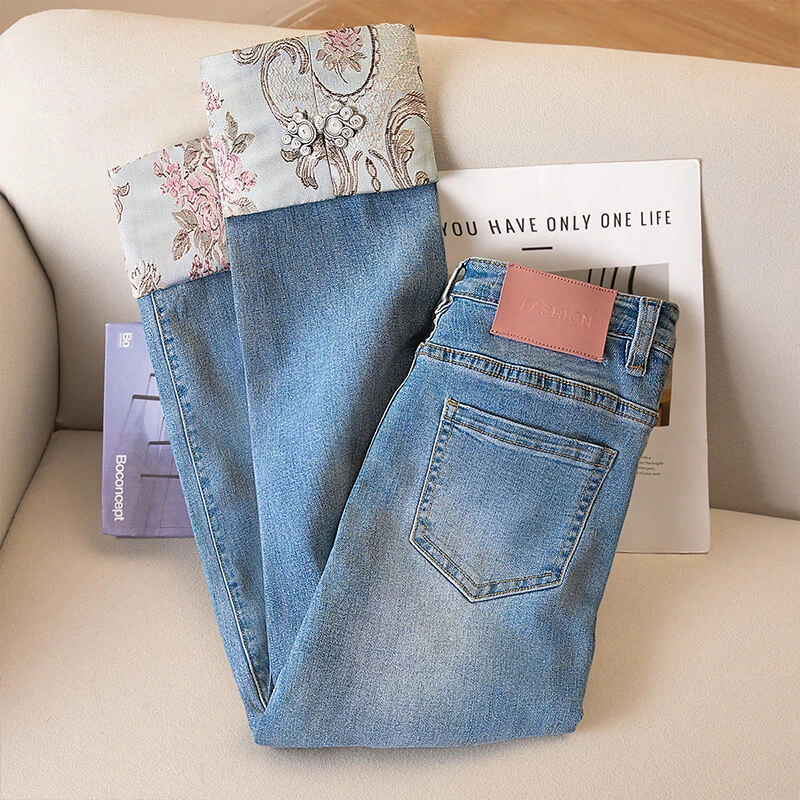 丝柏舍2025棉秋装新款女装时尚显瘦国风水洗直筒牛仔裤S43K8740K