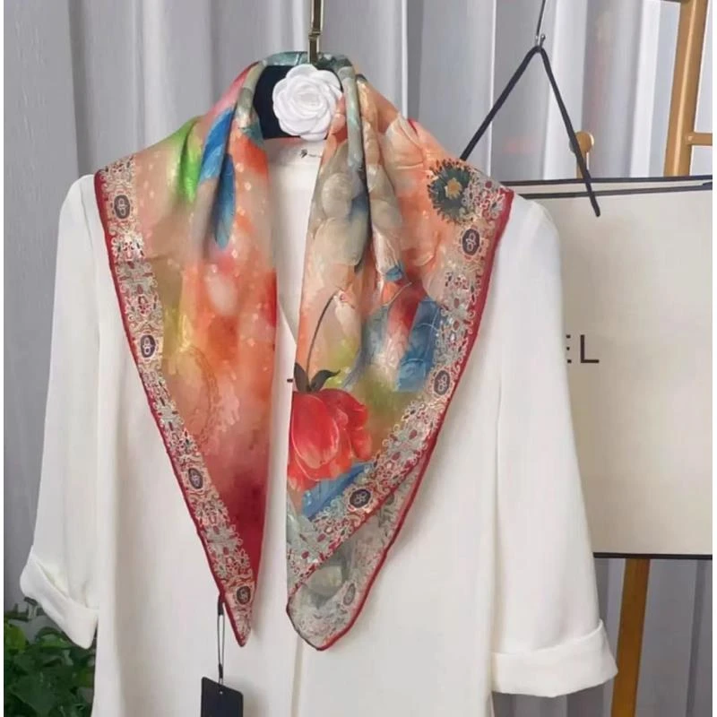 100 方巾剪花香云花丝巾大气百变时尚四季女士百搭中式国风大方