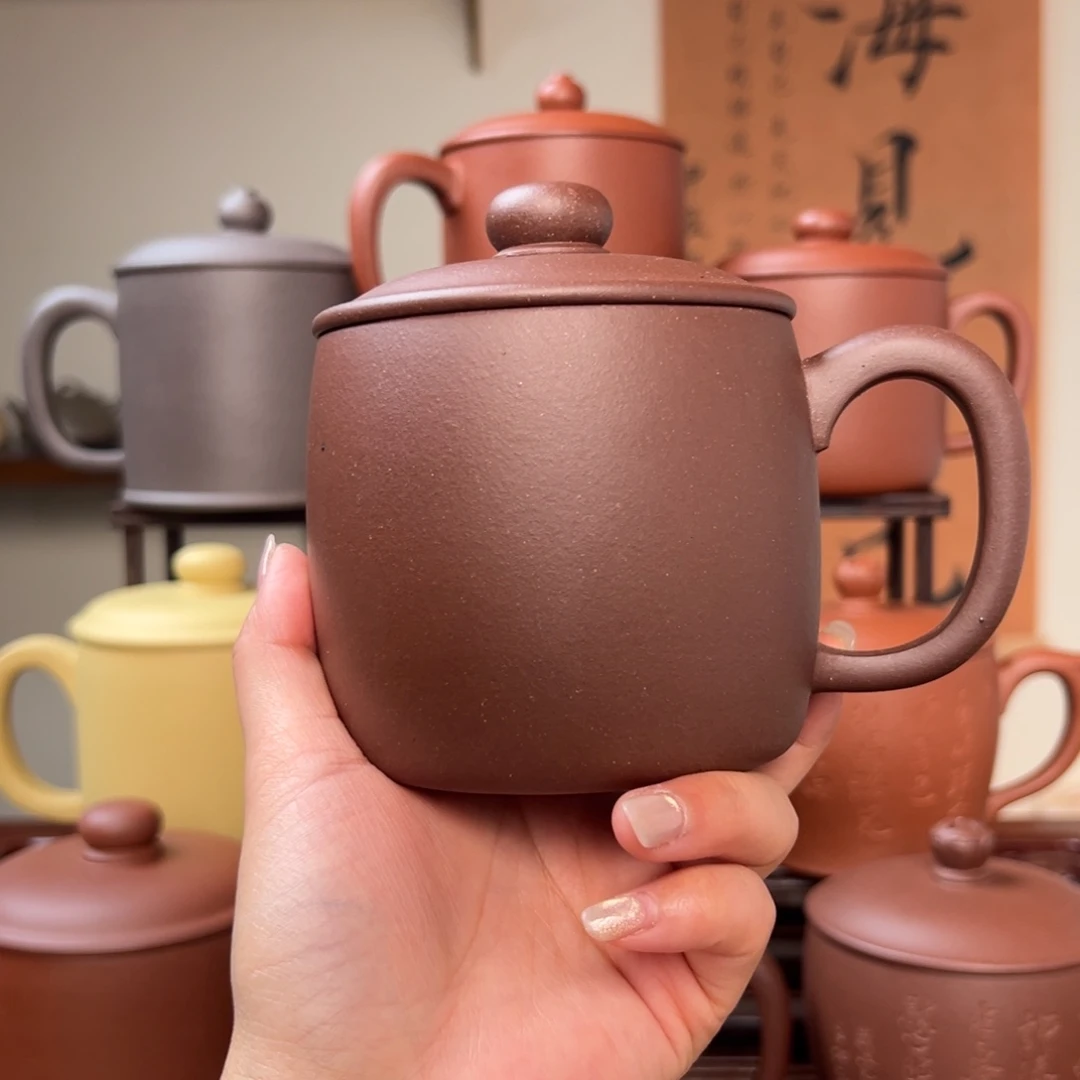 茶杯紫砂杏****”微瑕紫砂盖杯底槽清