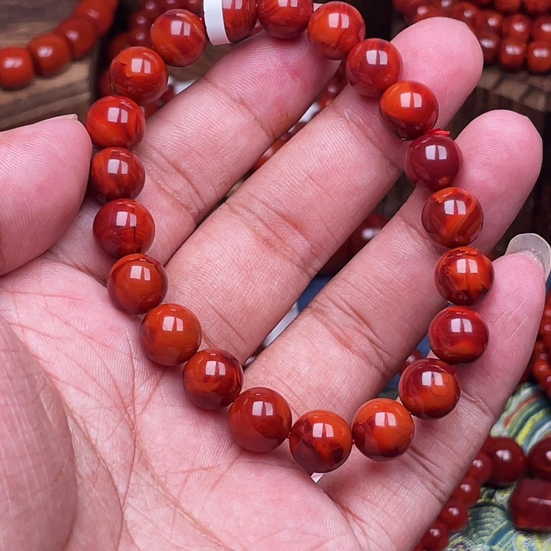 一***白南红玛瑙未镶嵌手链南红瓦西卡10牛血火焰手串