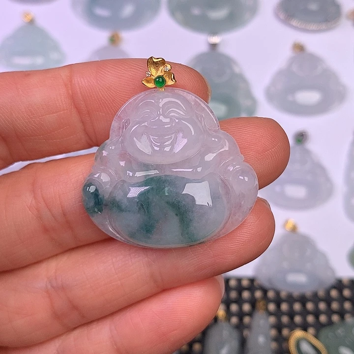 翡翠18K金镶嵌颈饰缅甸翡翠A货