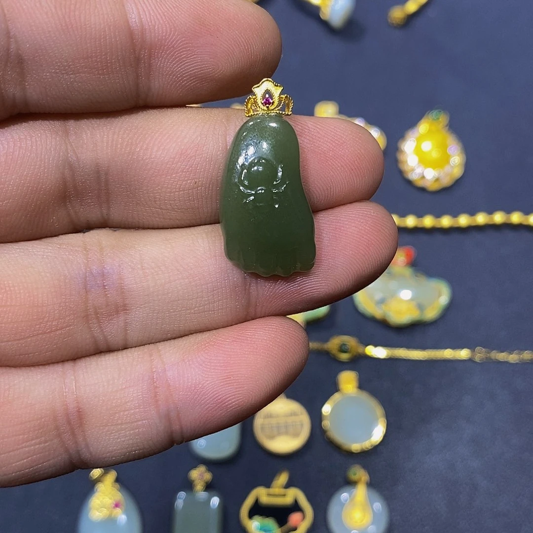 和田玉银S925镀金镶嵌颈饰