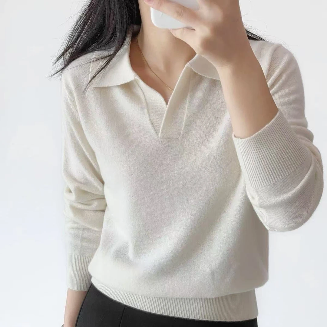 翻领v领套头羊绒衫（24122507）