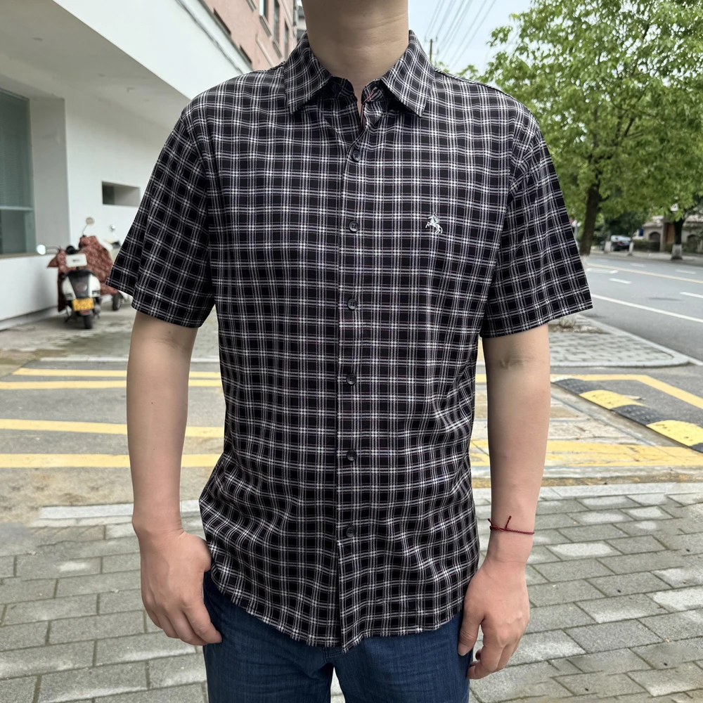 T35203 双丝光棉100% 短袖衬衫2025年夏季新款休闲男士翻领衬衣