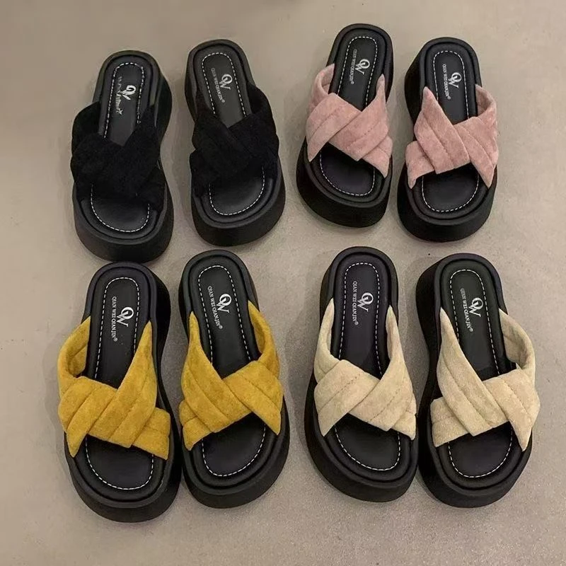 配裙子百搭居家外出防滑拖鞋2025年新款厚底增高女夏外穿一字凉拖