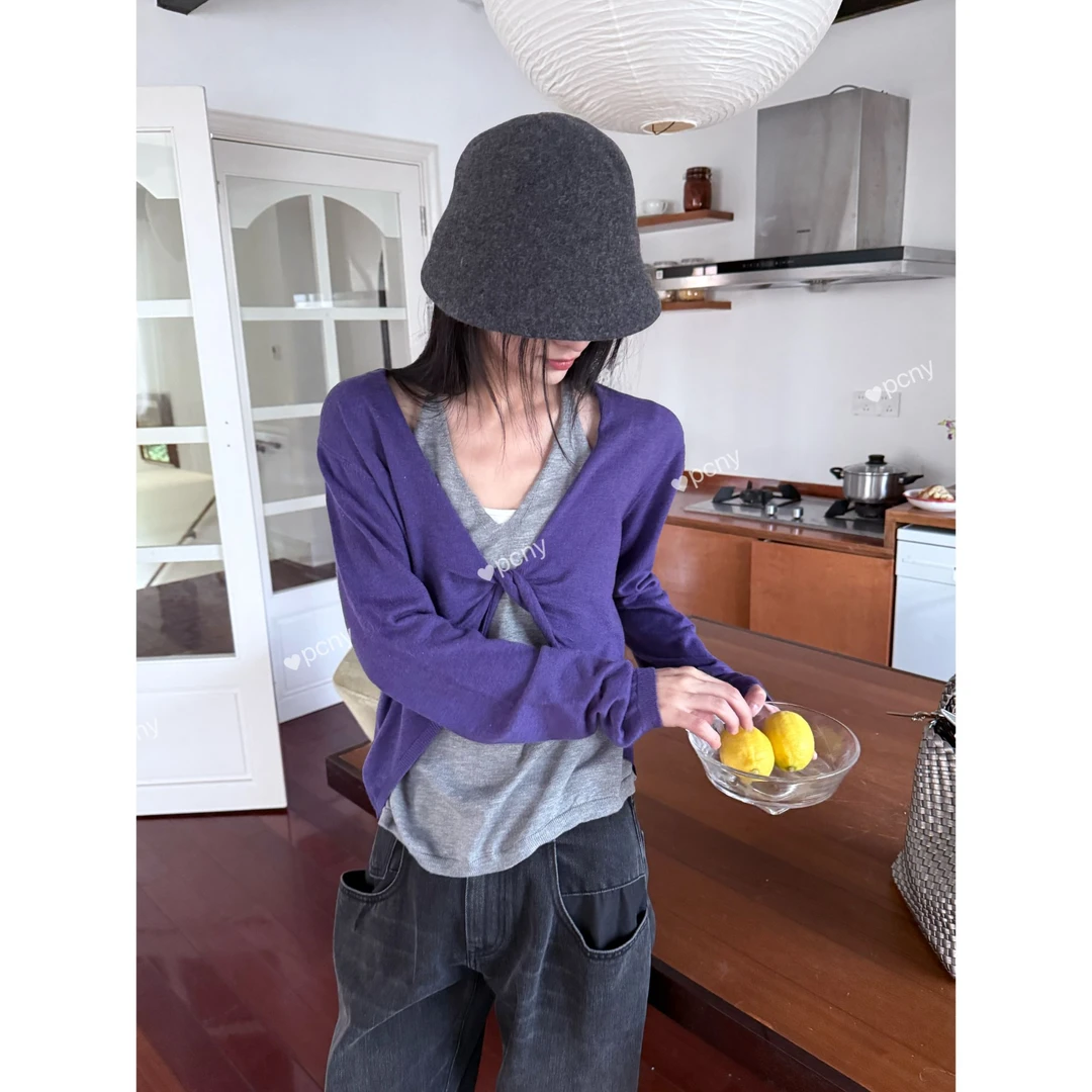 PCNY「紫风铃」不理理秋季新款小众女装时尚小心机挂脖针织衫