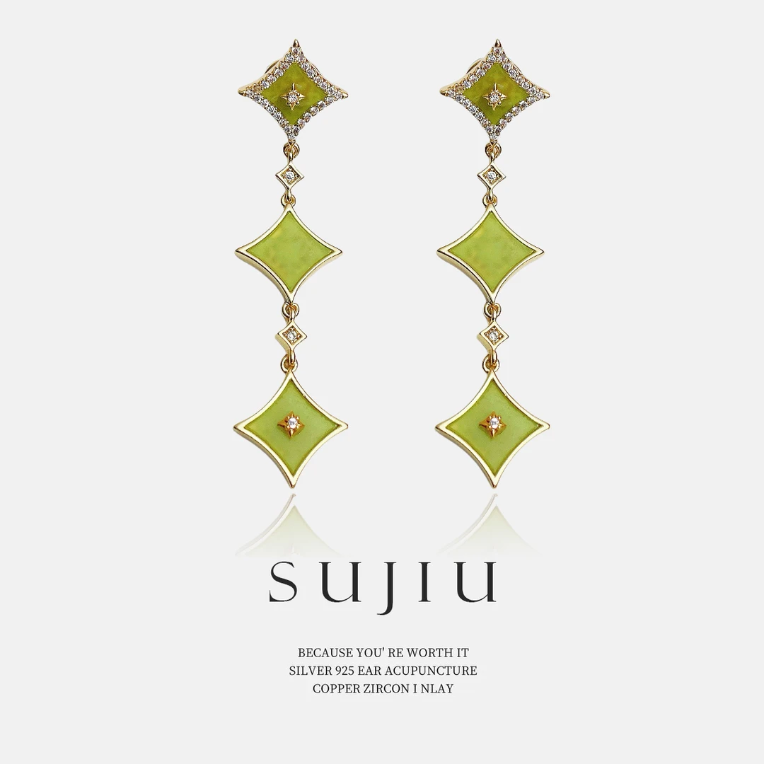 铜合金耳饰 SUJIU 925银针【星闪复古经典气质耳钉耳环耳坠7477