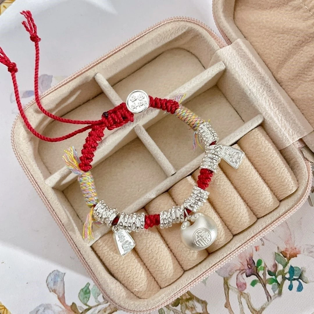 999银盘缠手链纯银手串高级手绳红绳女本命年礼物银饰