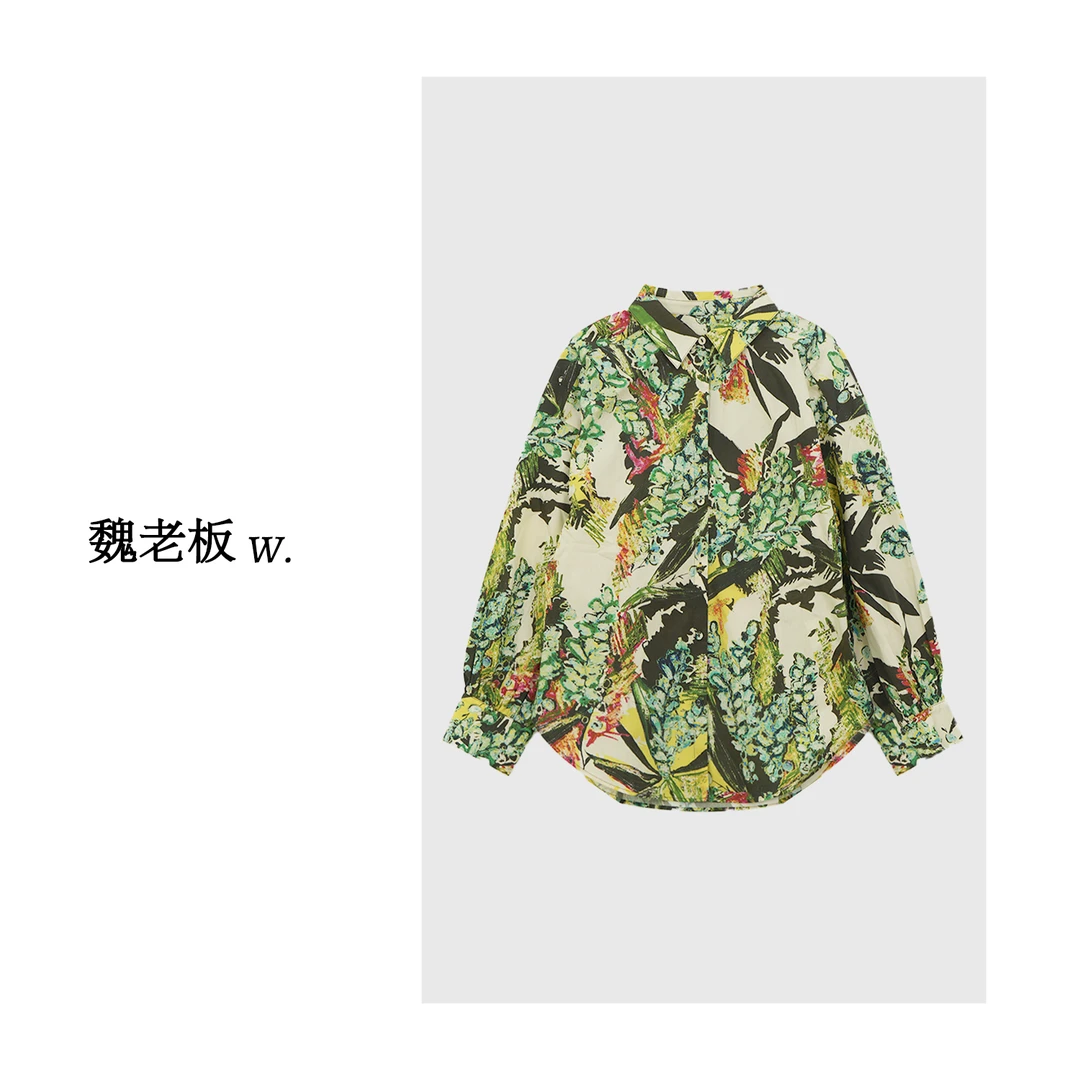 W.Diva【夏风】高织纯棉印花度假风长袖衬衫洋气衣服女51S221252