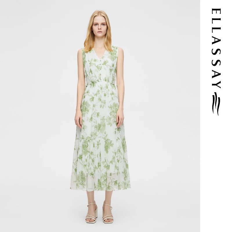 歌力思2025夏季新款桑蚕丝碎花中长款连衣裙女EWB362Y03000