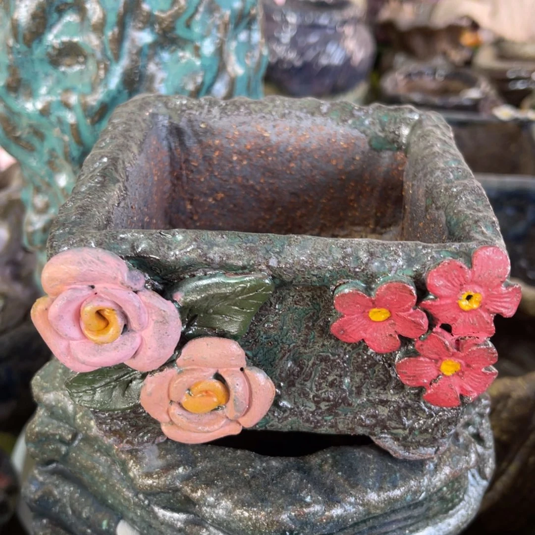 红陶粗砂陶手工花盆