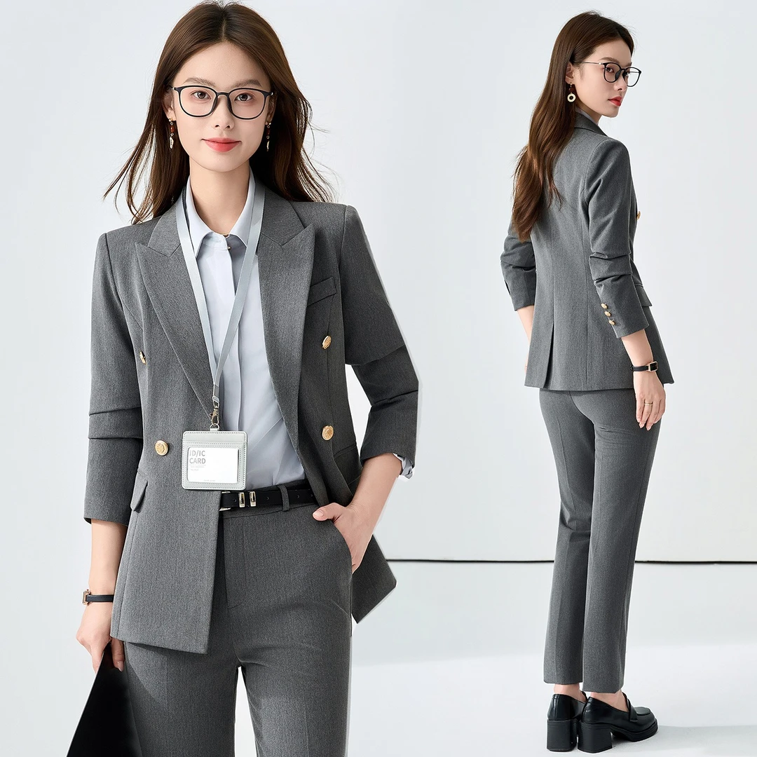 灰西装外套女2025新款春秋职业正装大学生面试工作服经理西服套装