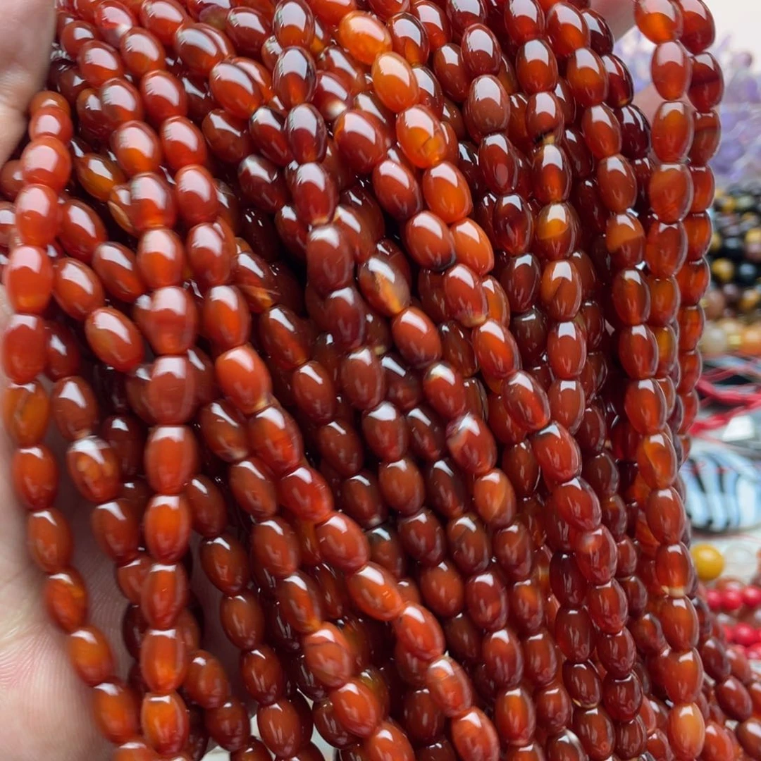 玛瑙/玉髓珠宝半成品未镶嵌一条装红玛瑙鼓珠6*9mm