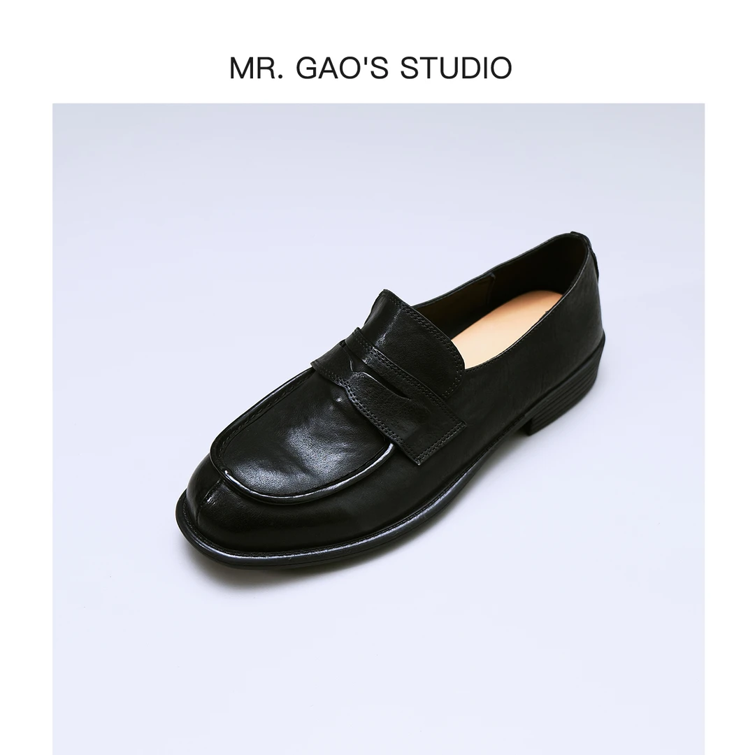 25新款英伦风粗跟圆头百搭乐福鞋马皮版厚底舒适真皮女鞋