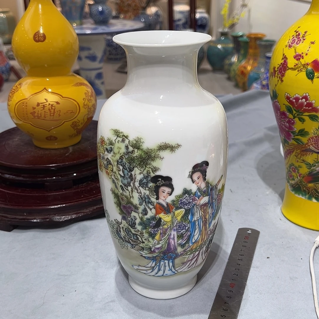 摆件陶27cm仕女图冬瓜瓶