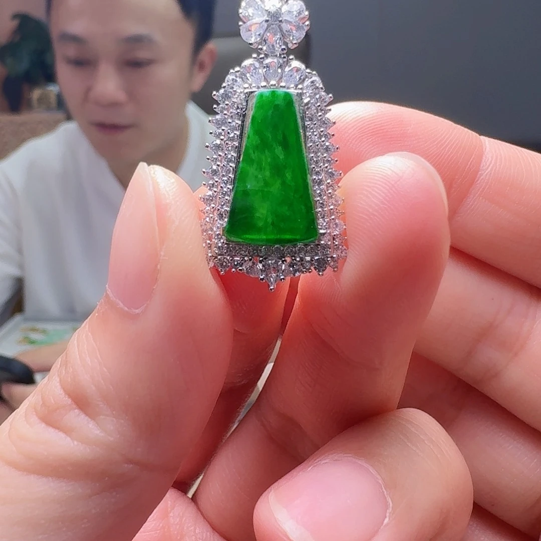 翡翠银S925镶嵌吊坠(不含链)天然